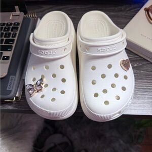 CROCS White Clogs with Butterfly and Heart Charms